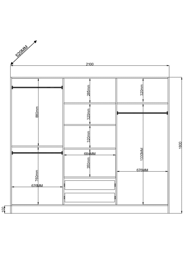 Juliet 6 Door 2 Drawer Mirrored White Wardrobe-Wardrobe-Evuhome-Flat Pack (Self-Assembly)-Evuhome