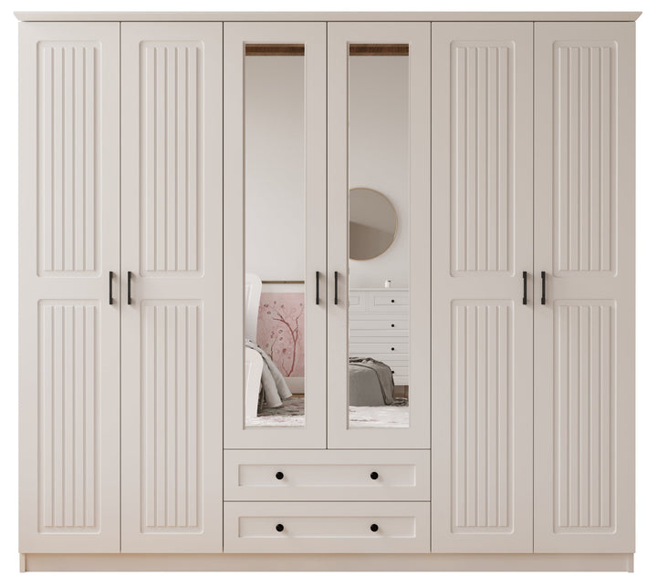 Juliet 6 Door 2 Drawer Mirrored White Wardrobe-Wardrobe-Evuhome-Fully Assembled-Evuhome