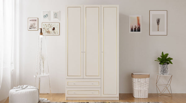 Marie 3 Door 2 Drawer Gold White Wardrobe-Wardrobe-Evuhome-Flat Pack (Self-Assembly)-Evuhome