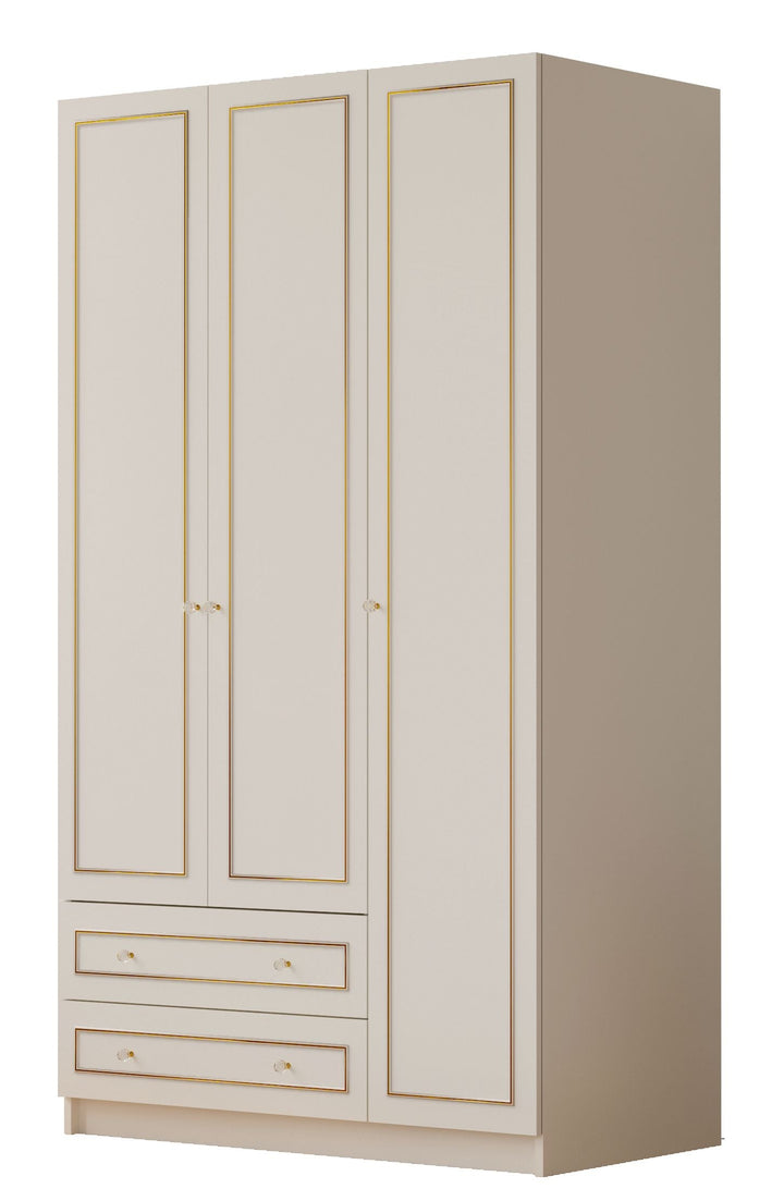 Marie 3 Door 2 Drawer Gold White Wardrobe-Wardrobe-Evuhome-Flat Pack (Self-Assembly)-Evuhome