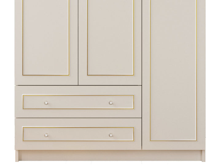 Marie 3 Door 2 Drawer Gold White Wardrobe-Wardrobe-Evuhome-Flat Pack (Self-Assembly)-Evuhome