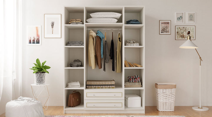 Marie 4 Door 2 Drawer Gold White Wardrobe-Wardrobe-Evuhome-Flat Pack (Self-Assembly)-Evuhome
