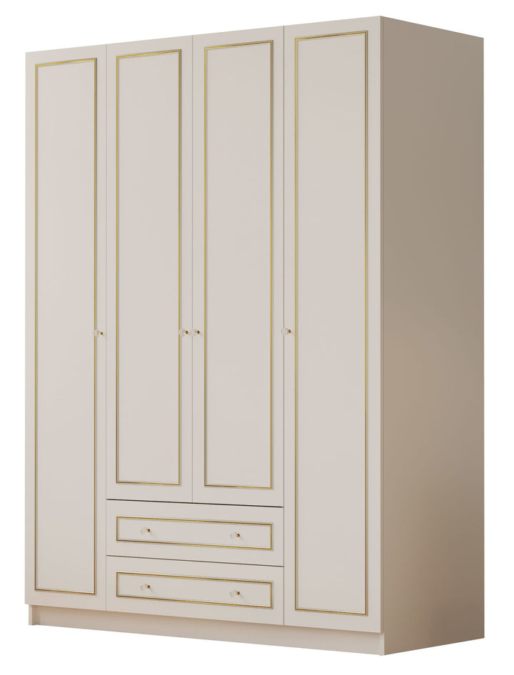 MARIE 4 Door 2 Drawer Gold White Wardrobe-Evuhome-Evuhome