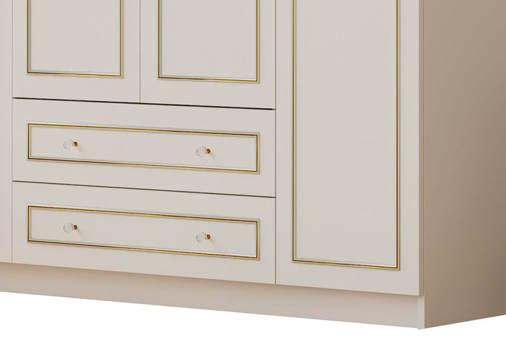 Marie 4 Door 2 Drawer Gold White Wardrobe-Wardrobe-Evuhome-Flat Pack (Self-Assembly)-Evuhome