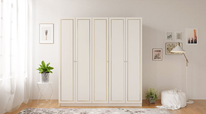 Marie 5 Door Gold White Wardrobe-Wardrobe-Evuhome-Flat Pack (Self-Assembly)-Evuhome