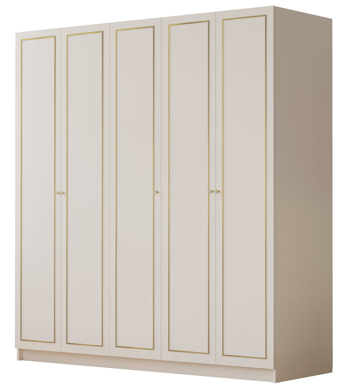 Marie 5 Door Gold White Wardrobe-Wardrobe-Evuhome-Flat Pack (Self-Assembly)-Evuhome