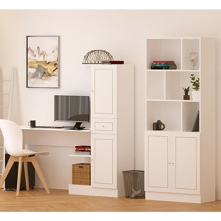 Marie Gold White Home Office Set-Evuhome-Flat Pack (Self-Assembly)-Evuhome