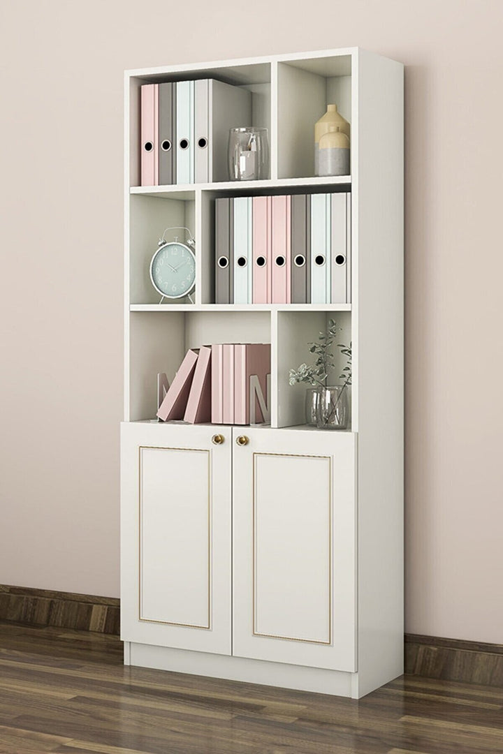 Marie Gold White Bookcase-Evuhome-Flat Pack (Self-Assembly)-Evuhome