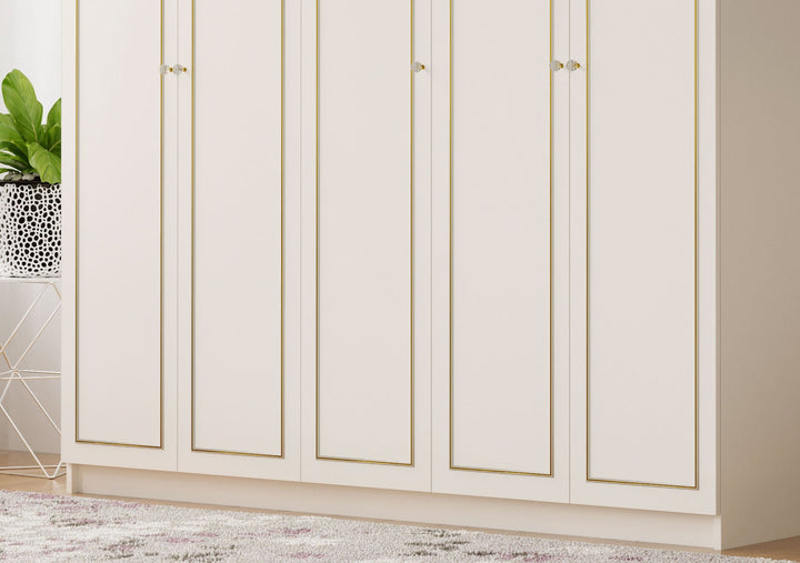 Marie Xl 5 Door Gold White Wardrobe-Wardrobe-Evuhome-Flat Pack (Self-Assembly)-Evuhome