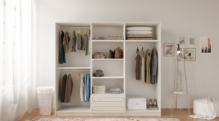 Marie Xl 6 Door 2 Drawer Gold White Wardrobe-Wardrobe-Evuhome-Flat Pack (Self-Assembly)-Evuhome