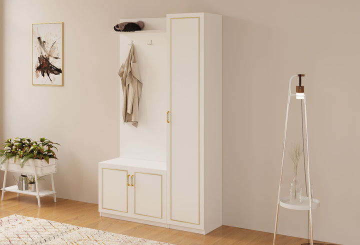 Marie Gold White Hallway Unit-Evuhome-Flat Pack (Self-Assembly)-Evuhome
