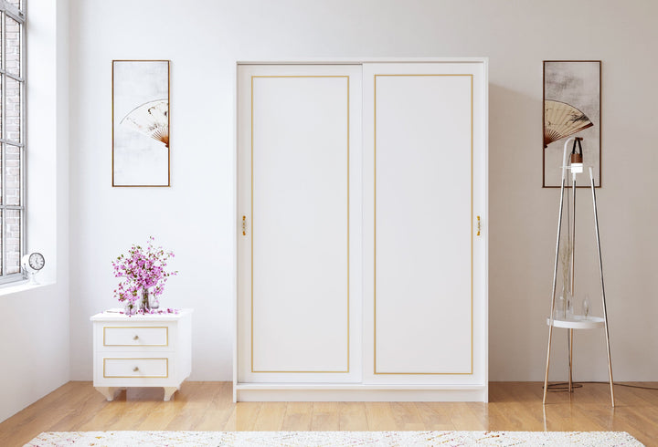 Marie Gold White Sliding Door Wardrobe-Wardrobe-Evuhome-Flat Pack (Self-Assembly)-Evuhome