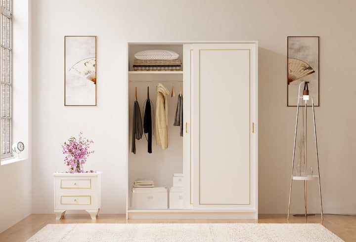 Marie Gold White Sliding Door Wardrobe-Wardrobe-Evuhome-Flat Pack (Self-Assembly)-Evuhome