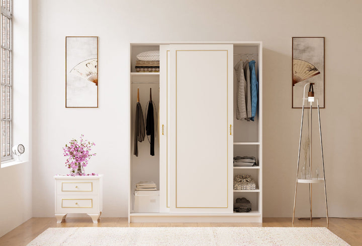 Marie Gold White Sliding Door Wardrobe-Wardrobe-Evuhome-Flat Pack (Self-Assembly)-Evuhome