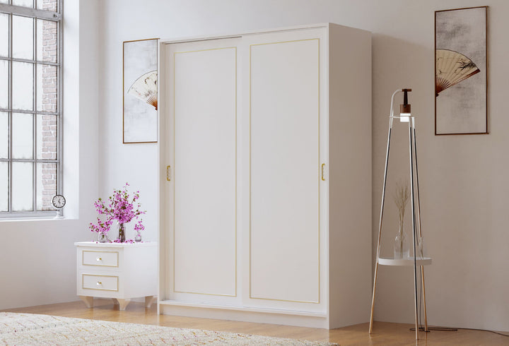 Marie Gold White Sliding Door Wardrobe-Wardrobe-Evuhome-Flat Pack (Self-Assembly)-Evuhome