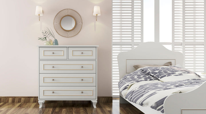 Marie 3+2 Gold White Chest Of Drawers-Evuhome-Flat Pack (Self-Assembly)-Evuhome