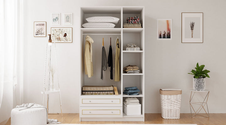 Marie Xl 3 Door 2 Drawer Mirrored Gold White Wardrobe-Wardrobe-Evuhome-Flat Pack (Self-Assembly)-Evuhome