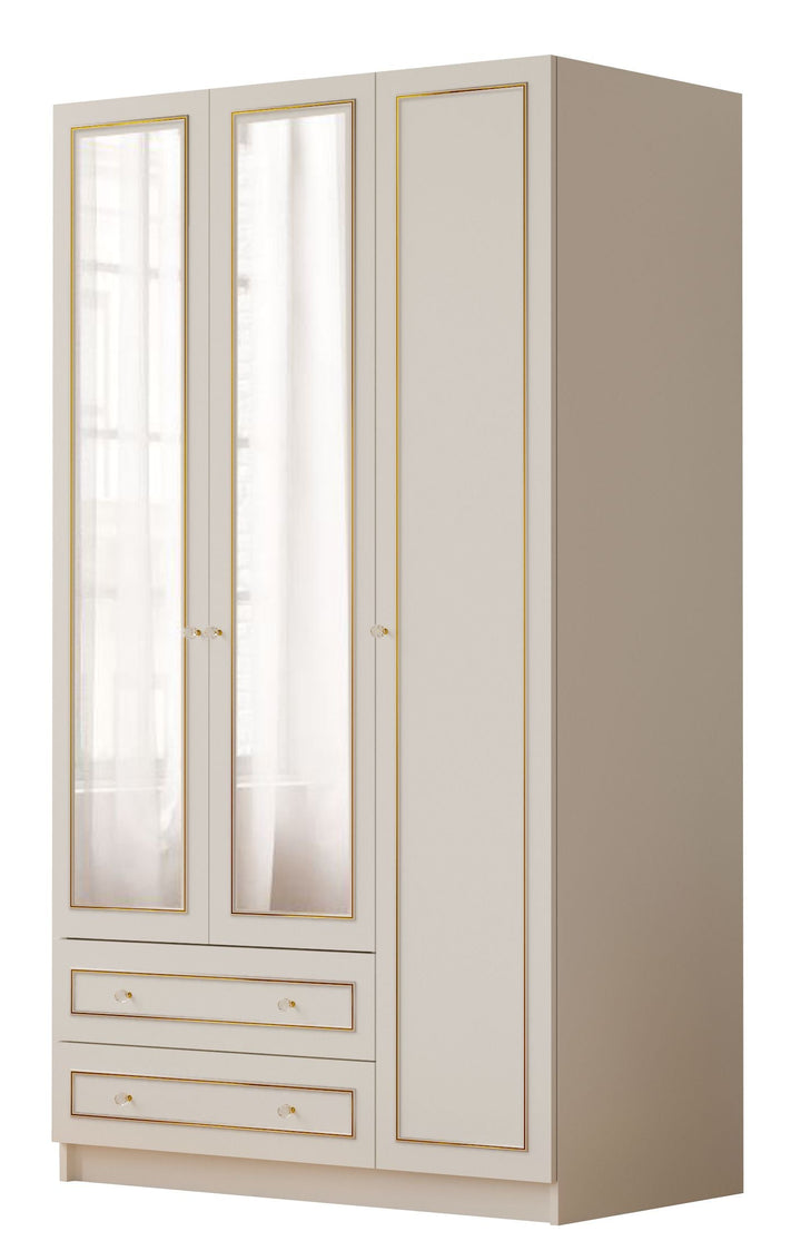 Marie Xl 3 Door 2 Drawer Mirrored Gold White Wardrobe-Wardrobe-Evuhome-Flat Pack (Self-Assembly)-Evuhome