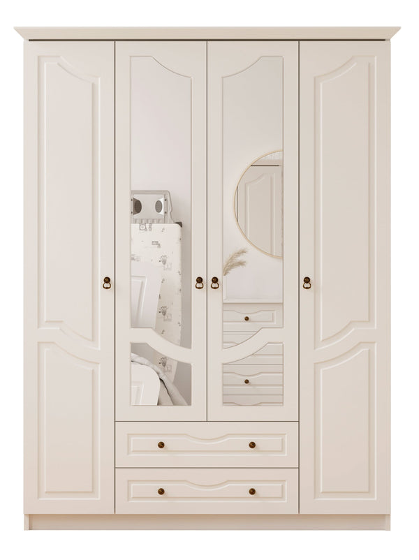 Chloe 4 Door 2 Drawer Mirrored White Wardrobe-Wardrobe-Evuhome-Flat Pack (Self-Assembly)-Evuhome