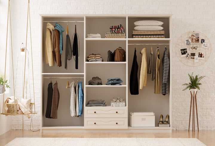 Chloe 6 Door 2 Drawer Mirrored White Wardrobe-Wardrobe-Evuhome-Flat Pack (Self-Assembly)-Evuhome