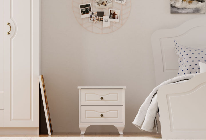 Chloe 2 Drawer White Bedside Table-Evuhome-Flat Pack (Self-Assembly)-Evuhome
