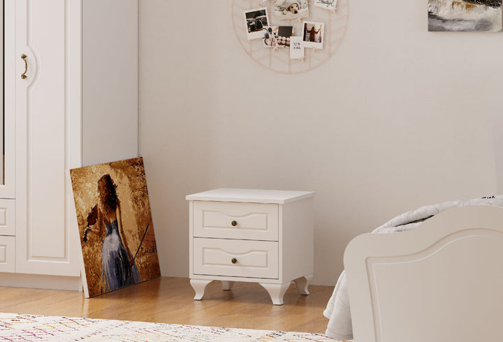 Chloe 2 Drawer White Bedside Table-Evuhome-Flat Pack (Self-Assembly)-Evuhome