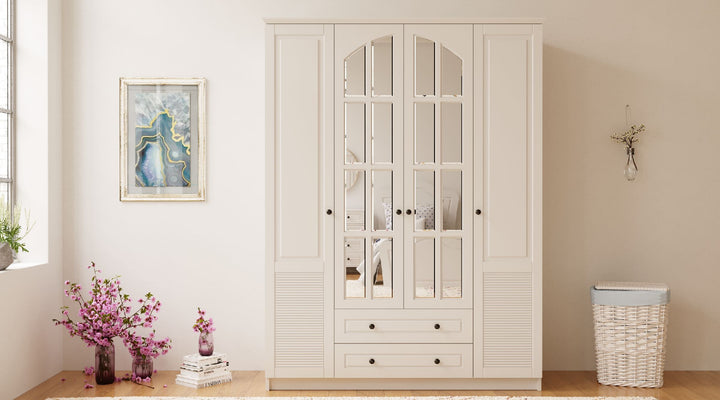 Elise Xl 4 Door 2 Drawer Mirrored White Wardrobe-Wardrobe-Evuhome-Flat Pack (Self-Assembly)-Evuhome