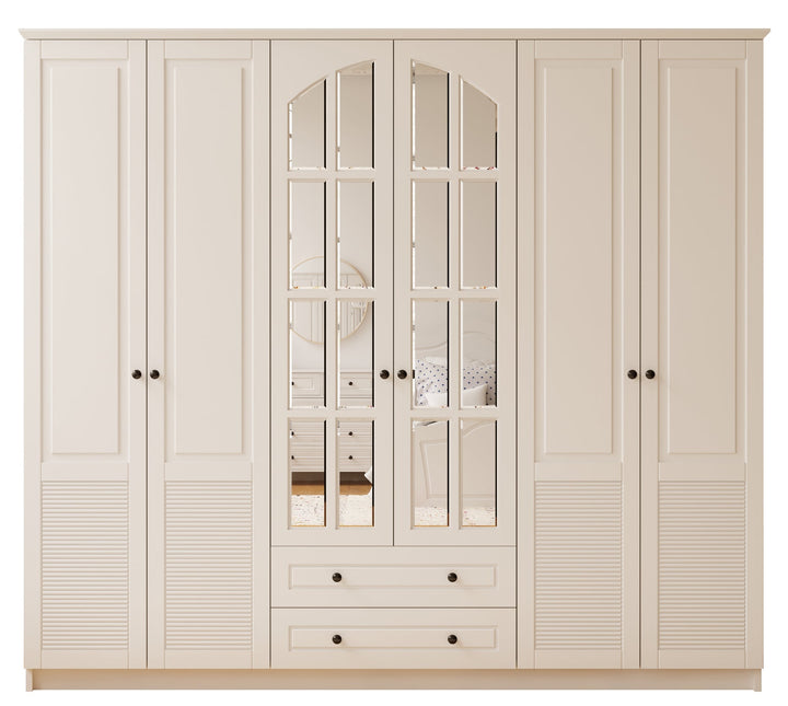 Elise 6 Door 2 Drawer Mirrored White Wardrobe-Wardrobe-Evuhome-Flat Pack (Self-Assembly)-Evuhome