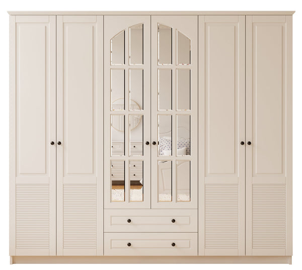 Elise Xl 6 Door 2 Drawer Mirrored White Wardrobe-Wardrobe-Evuhome-Flat Pack (Self-Assembly)-Evuhome