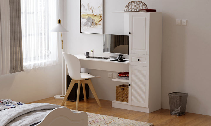 Elise White Storage Desk-Evuhome-Flat Pack (Self-Assembly)-Evuhome