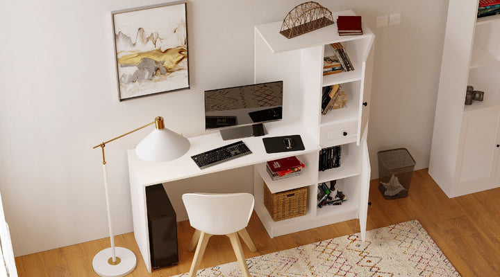 Elise White Storage Desk-Evuhome-Flat Pack (Self-Assembly)-Evuhome