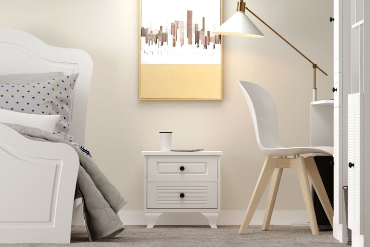 Elise 2 Drawer White Bedside Table-Evuhome-Flat Pack (Self-Assembly)-Evuhome