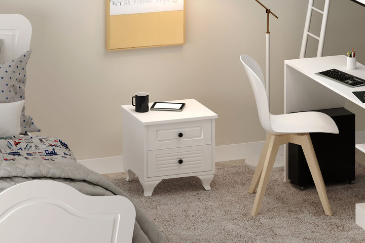 Elise 2 Drawer White Bedside Table-Evuhome-Flat Pack (Self-Assembly)-Evuhome