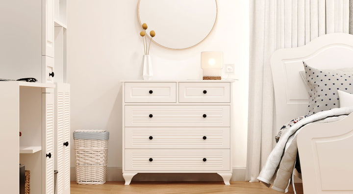 Elise 3+2 White Chest Of Drawers-Evuhome-Flat Pack (Self-Assembly)-Evuhome