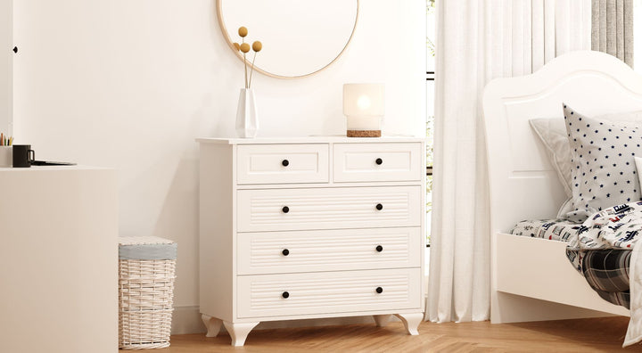 Elise 3+2 White Chest Of Drawers-Evuhome-Flat Pack (Self-Assembly)-Evuhome