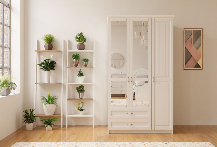 Charlotte 3 Door 2 Drawer Mirrored White Wardrobe-Wardrobe-Evuhome-Flat Pack (Self-Assembly)-Evuhome