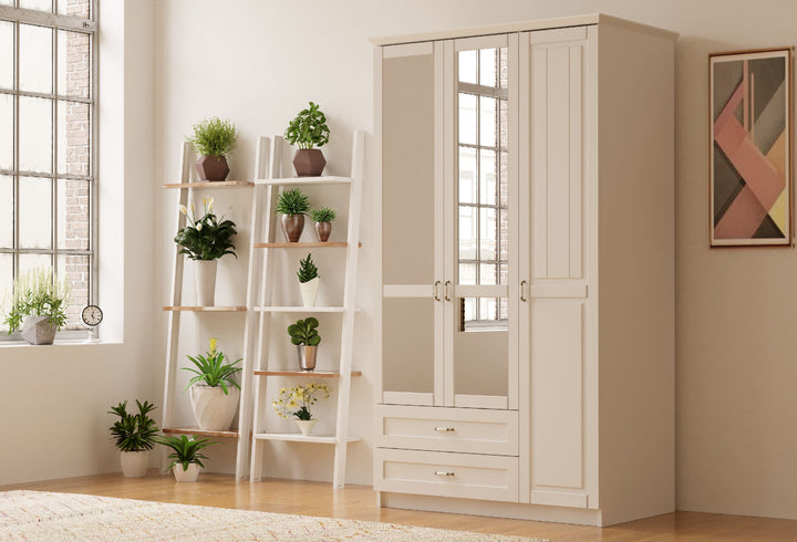 Charlotte 3 Door 2 Drawer Mirrored White Wardrobe-Wardrobe-Evuhome-Flat Pack (Self-Assembly)-Evuhome