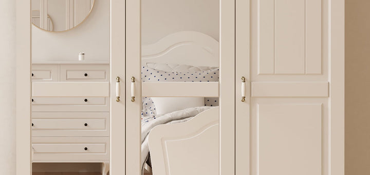 Charlotte 3 Door 2 Drawer Mirrored White Wardrobe-Wardrobe-Evuhome-Flat Pack (Self-Assembly)-Evuhome