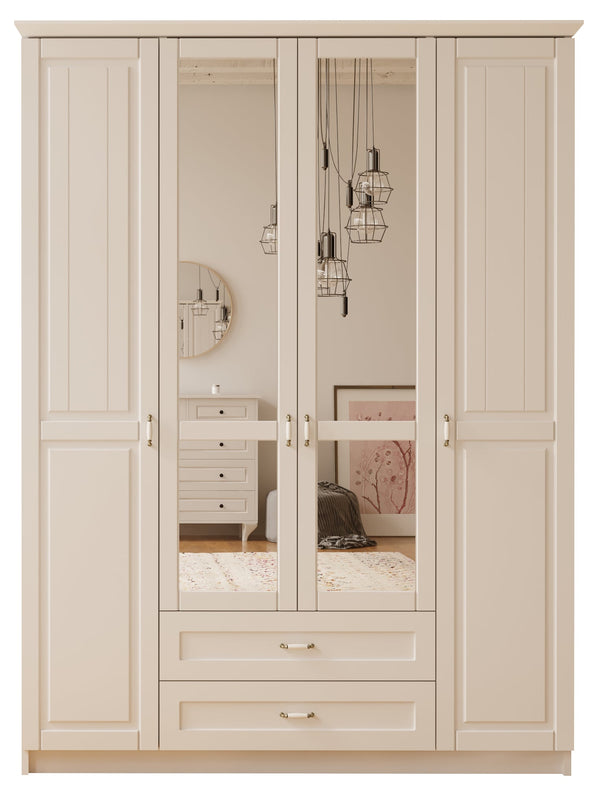 Charlotte 4 Door 2 Drawer Mirrored White Wardrobe-Wardrobe-Evuhome-Flat Pack (Self-Assembly)-Evuhome
