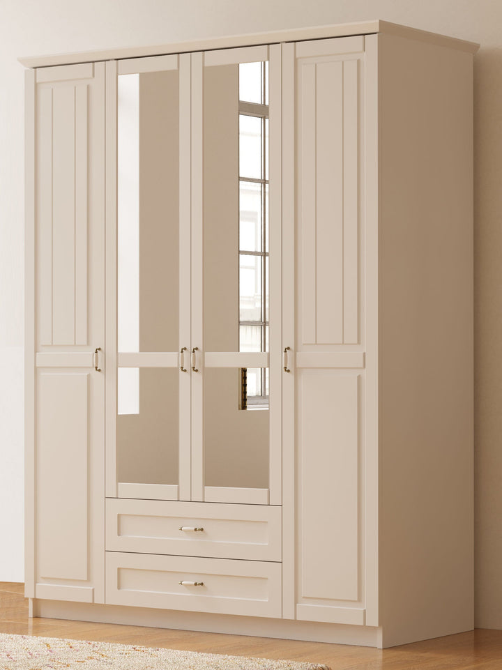 Charlotte 4 Door 2 Drawer Mirrored White Wardrobe-Wardrobe-Evuhome-Flat Pack (Self-Assembly)-Evuhome