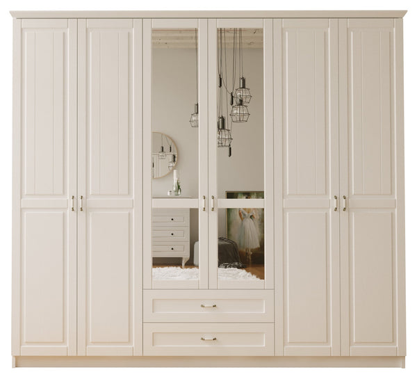 Charlotte 6 Door 2 Drawer Mirrored White Wardrobe-Wardrobe-Evuhome-Flat Pack (Self-Assembly)-Evuhome