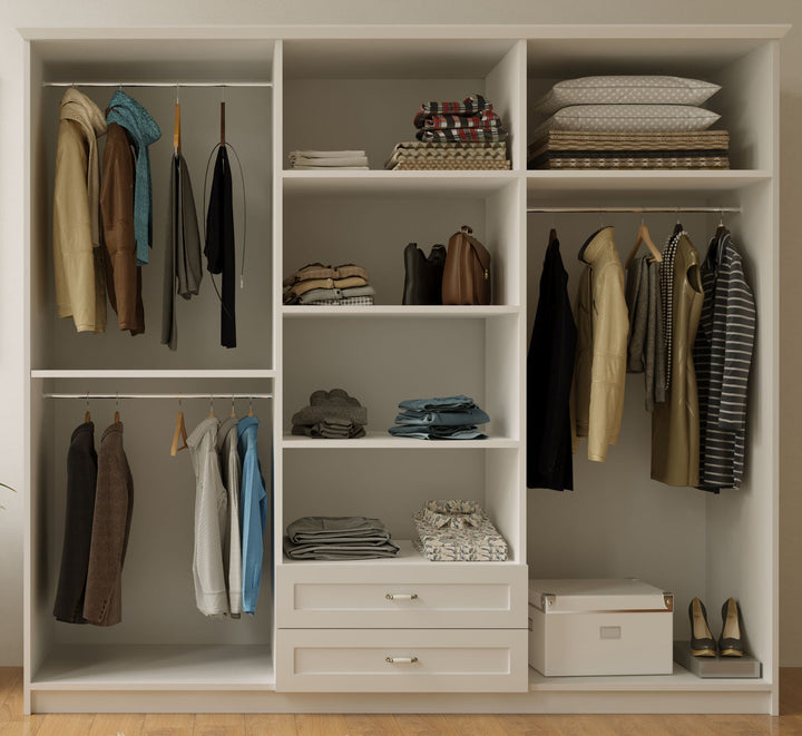Charlotte 6 Door 2 Drawer Mirrored White Wardrobe-Wardrobe-Evuhome-Flat Pack (Self-Assembly)-Evuhome