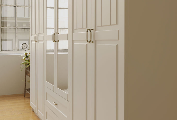 Charlotte 6 Door 2 Drawer Mirrored White Wardrobe-Wardrobe-Evuhome-Flat Pack (Self-Assembly)-Evuhome