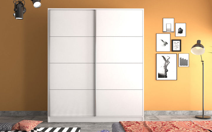 Sabro Sliding Door White Wardrobe-Wardrobe-Evuhome-Flat Pack (Self-Assembly)-Evuhome