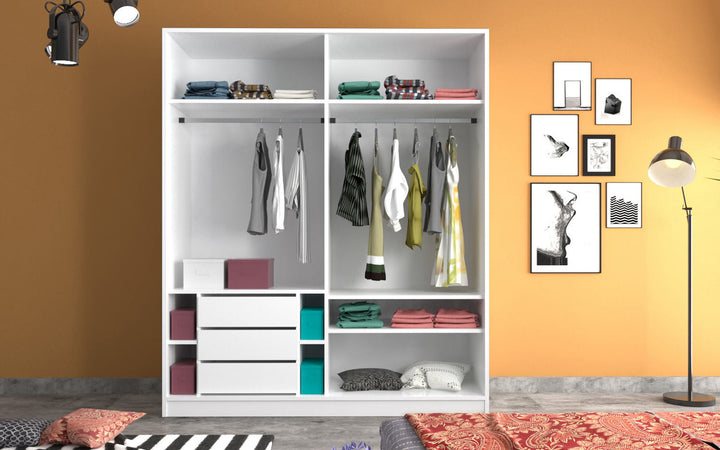 Sabro Sliding Door White Wardrobe-Wardrobe-Evuhome-Flat Pack (Self-Assembly)-Evuhome