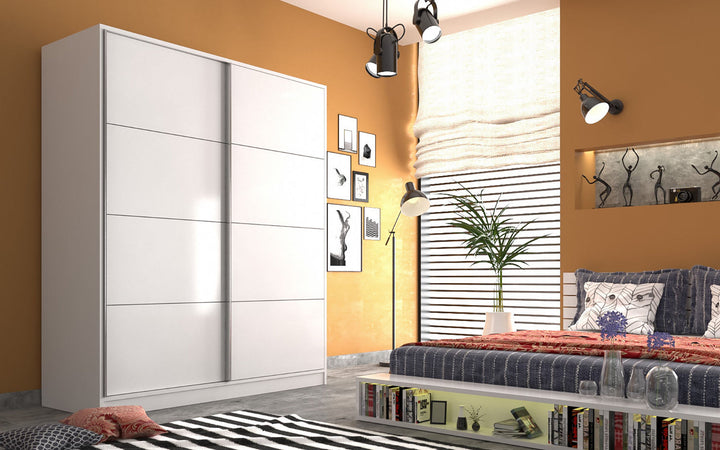 Sabro Sliding Door White Wardrobe-Wardrobe-Evuhome-Flat Pack (Self-Assembly)-Evuhome