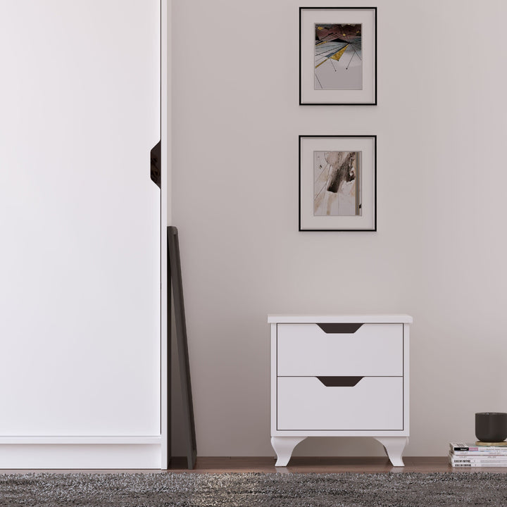 Bergen 2 Drawer White Bedside Table-Evuhome-Flat Pack (Self-Assembly)-Evuhome