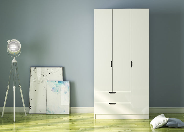 Bergen 3 Door 2 Drawers White Wardrobe-Wardrobe-Evuhome-Flat Pack (Self-Assembly)-Evuhome