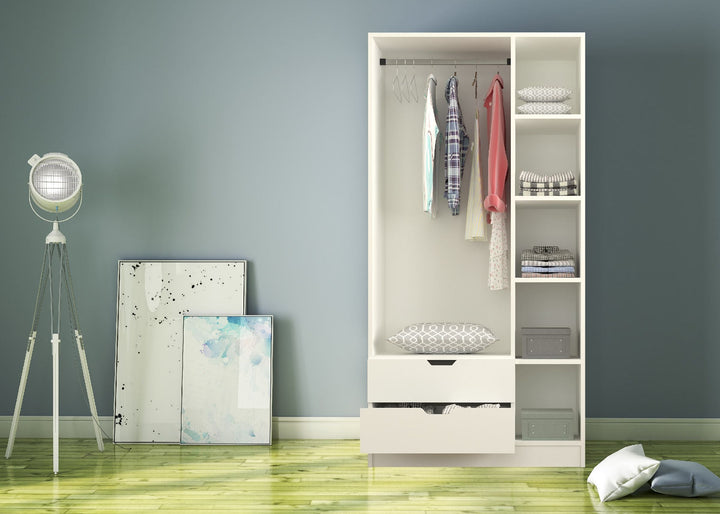 Bergen 3 Door 2 Drawers White Wardrobe-Wardrobe-Evuhome-Flat Pack (Self-Assembly)-Evuhome