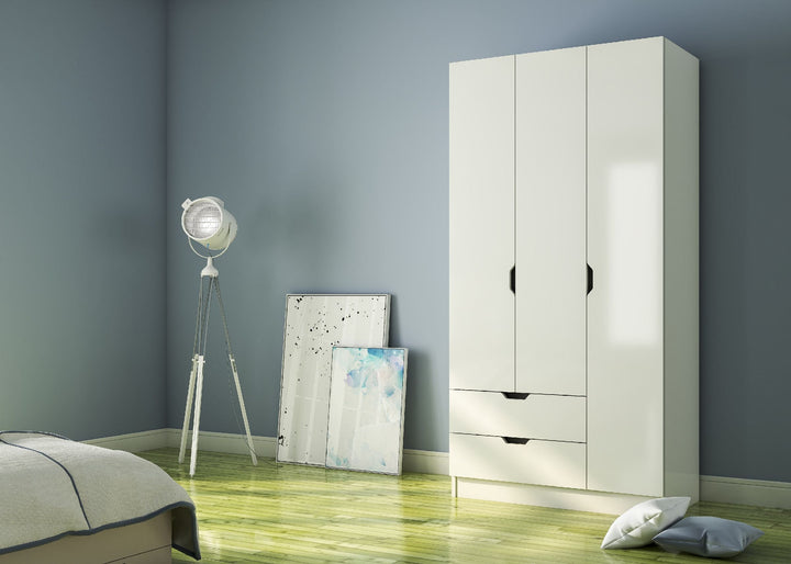 Bergen 3 Door 2 Drawers White Wardrobe-Wardrobe-Evuhome-Flat Pack (Self-Assembly)-Evuhome